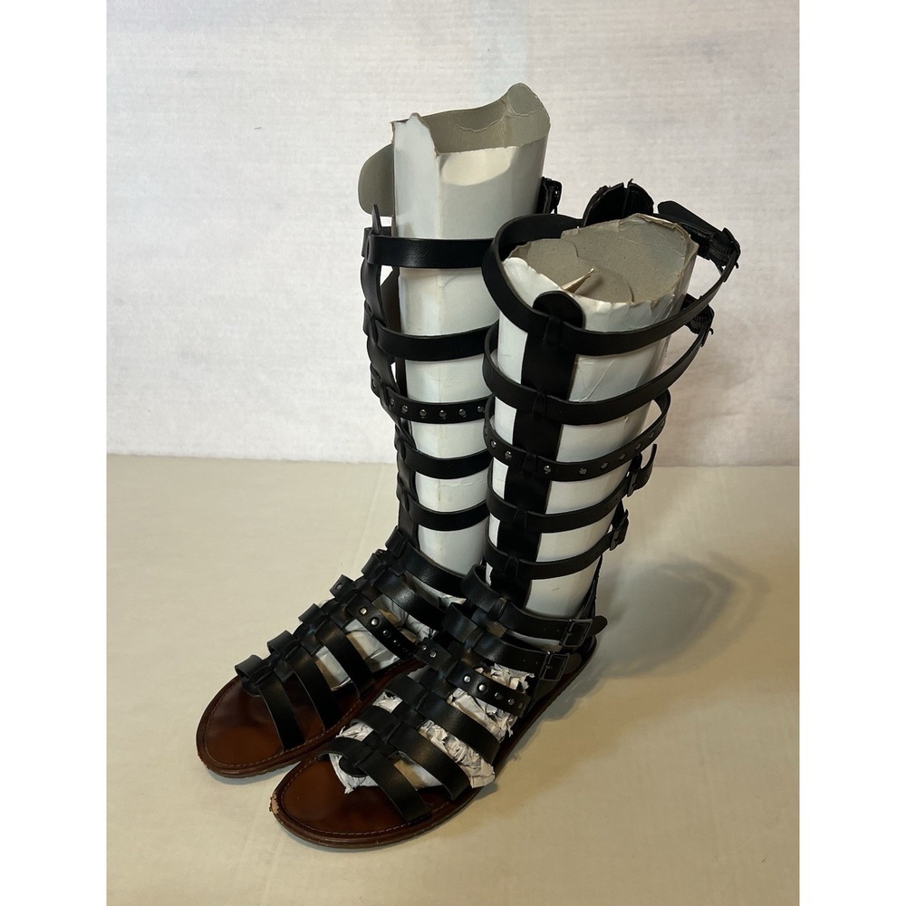 Seven Dials Sarita Tall Gladiator Sandals Black Multi Buckle Boho Festival 8.5